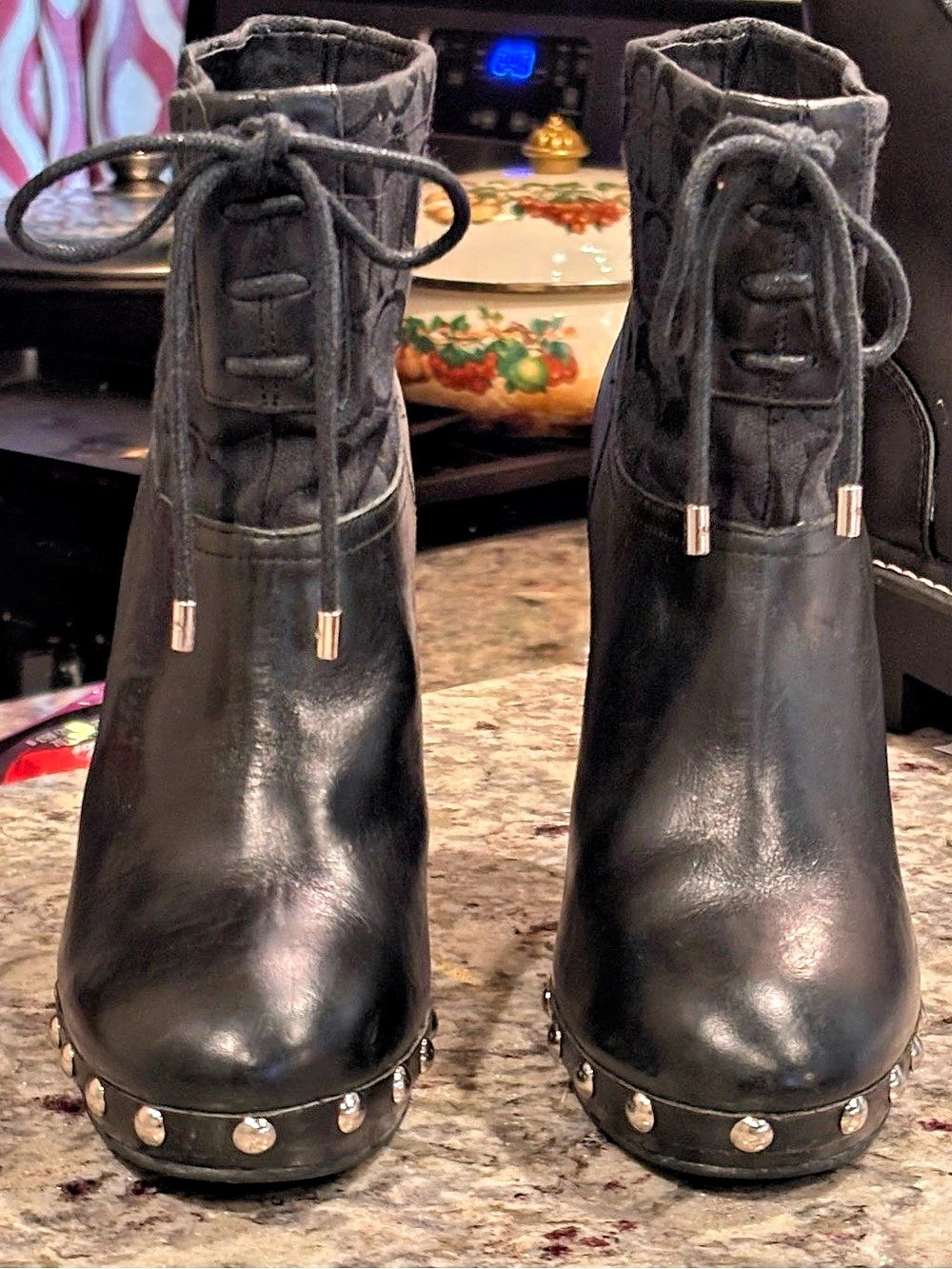 Coach Black Studded Platform Heeled Boots